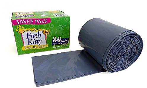 Fresh Kitty 30 Count Litter Box Liners Super Thick, Durable, Easy Clean Up Jumbo Scented, Bags with Ties for Pet Cats
