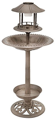 Vogeltränke Vogelhotel Vogelfutterhaus Vogelhaus Vogelbad solar led bronze 105cm