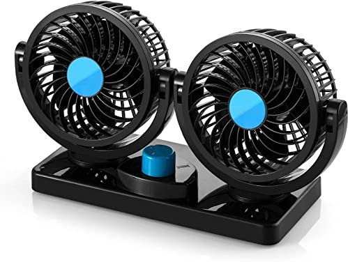Ventilatore Doppio 12V, egolazione Libera 360 Rotating Dual Head Auto Car Raffreddamento Aria Ventilatore Potenti Tranquilla a 2 Ventole a Velocità Ruotabile Cruscotto
