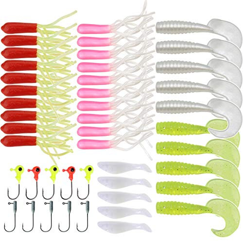 Angelköder Gummifische Kunstköder Gummiköder Set Fische Angeln Forelle Zander & Barsch Köder Jigköpfe, Süßwasser-Salzwasser