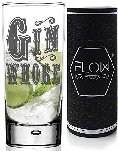 FLOW Barware Novelty Gin Glass | 360ml Gin Glasses for Women, Men | Gin & Tonic Highball Glass | Novelty Novelty Gin Glass Gift for Gin Lovers | Tall Glasses for G&T
