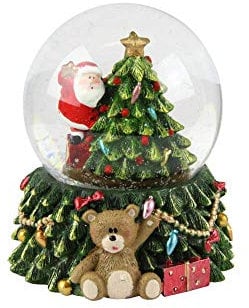Gisela Graham Santa with Christmas Tree Led Light up ,Resin and Glass Snow Dome