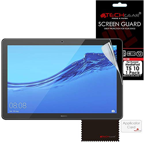 TECHGEAR Protection d'Écran pour Huawei MediaPad T5 10 - Film de Protection Écran Ultra Clair avec Chiffon et Carte d'Application Compatible pour Mediapad T5 10 (Écran 10.1 Pouces)