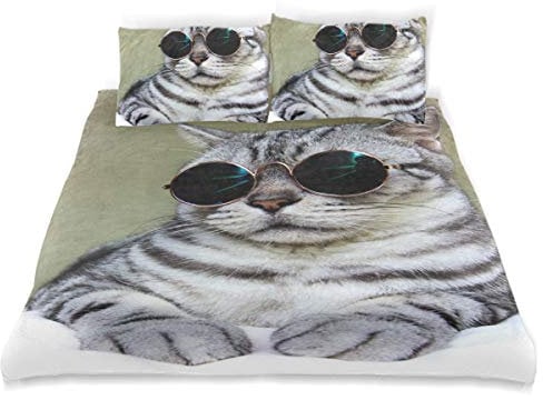 SUNOP Bettwaren & Bettwäsche, Bettlaken & Kissenbezüge, Spannbetttücher für Doppelbett, 100% gebürstete Baumwolle, Biber-Bettwäsche, Bettbezug und 2 Kissenbezüge, graue Katze