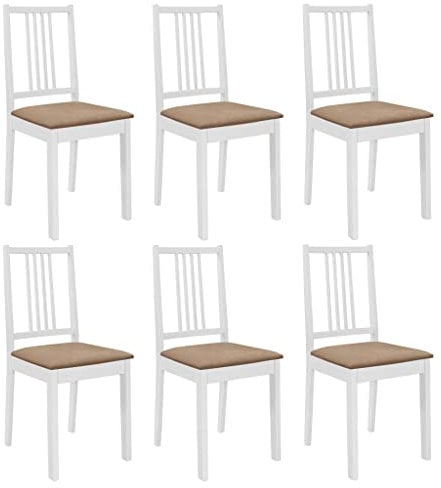 vidaXL Esszimmerstühle 6 STK., Esszimmerstuhl mit Polstern Rückenlehne, Essstuhl Küchenstuhl Holzrahmen, Stuhl Holzstuhl Esszimmer Küche, Modern, Weiß Massivholz