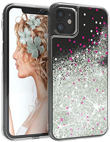 EAZY CASE Hülle kompatibel mit iPhone 11 Schutzhülle mit Flüssig-Glitzer, Handyhülle, Schutzhülle, Back Cover mit Glitter Flüssigkeit, TPU/Silikon, Transparent/Durchsichtig, Silber