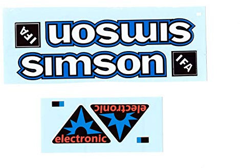 Aufkleber-Set für Simson S50 Electronic Büffeltank und Seitendeckel weiß blau