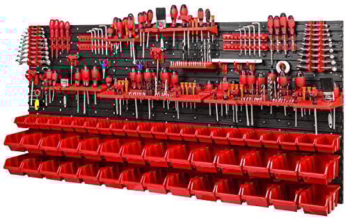 Scaffalatura da officina, 1728 x 780 mm, sistema di conservazione con supporti per attrezzi e scatole impilabili, pannelli da parete, scaffale extra robusto per officine (rosso)
