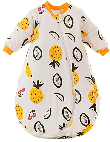 Chilsuessy Baby Sleeping Bag with Removable Long Sleeve Winter Sleeping Bag 2.5 Tog Toddler Sleeping Bag Soft Cotton Wearable Blanket for Girls and Boys, Pineapple, 100/18-30 Months