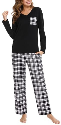 iClosam Pyjama à Carreaux pour Femme Vêtements de Nuit Chaud Long Ensemble de Pyjamas 2 Pièces Hiver Coton avec Haut à Manche Longue et Bas à Carreaux