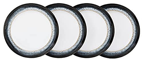 Denby - Halo Medium Plates Set of 4 - Reactive Glaze Dishwasher Microwave Safe Crockery 24.5cm - Black, Grey White Ceramic Stoneware Tableware - Chip & Crack Resistant