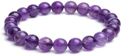 Landorilo Echte Naturstein Perlen Armband, Damen Herren Verträumt Amethyst Perlenarmband, 8MM Runde Edelsteine Yoga Chakren Armbänder, Geburtstag Valentinstag Geschenke