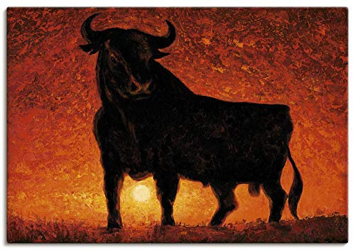 ARTLAND Wanddeko Leinwand Bilder Wandbild Stier Tiere Spanien Stierkampf Katalonien Malerei Modern Rot T4LC