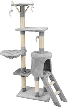 AQPET Tiragraffi Paris 138 cm con Cuccia per Gatti Albero Parco Giochi Gioco Tira Graffi per Gatto, Grigio