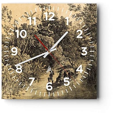 Modern Wanduhr Dschungel Eingeborene Fluss 40x40cm Quadrat Groß Wand Uhr Glas Analog Zimmeruhren Küche Büro Wohnzimmer Glasuhr Wall Clock Dekoration Design Wanddekoration Küchenuhr C4AC40x40-4406
