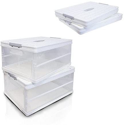 S.I.C Aufbewahrungsbox, faltbar, transparent, Aufbewahrungsboxen aus Kunststoff, Organizer für Kofferraum, Schränke, Haus, Esstisch, Büro, (50 x 36 x 26 cm) x 2, weiß