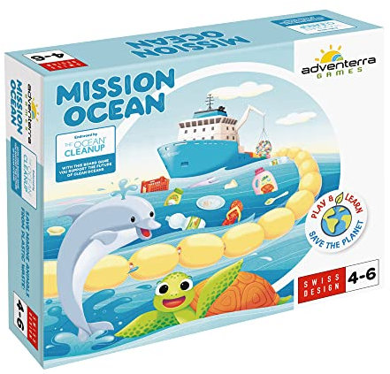 Adventerra Games, Mission Ocean, Brettspiele für Kinder, Gesellschaftsspiele ab 4 Jahre, Ökologische Kinderspiele, Meeresschutz Lernspiele