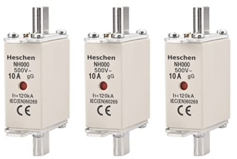Heschen NH Sicherungseinsatz NH000 10A gG Frontanzeige Kombimelder, 3 Stück