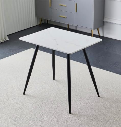 Hallowood Furniture Cullompton Kleiner Esstisch, rechteckiger Küchentisch, weißer Esstisch mit Marmor-Effekt, schwarze Metallbeine, Esstische für Zuhause und Café (80 x 60 cm)