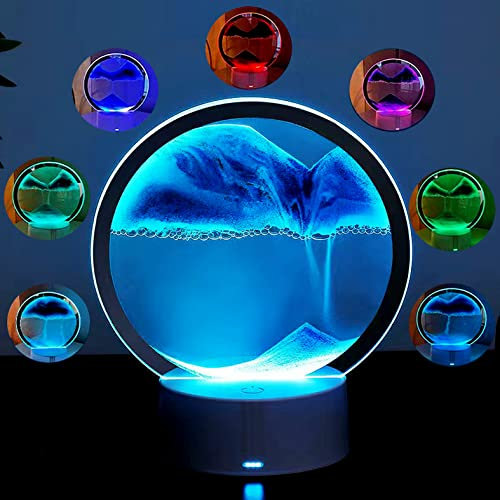 Rehenbsem Art du sable mouvant – Sablier 3D paysage de sable profond, lampe de sable mouvant, décoration de sablier rotatif à 360°, décoration de bureau (gris, sauf 3AA)