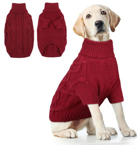 Hjumarayan Hundepullover Winter – Warmer Strick Hundepulli für kalte Tage gegen Kälte & Wind, Bequeme Hundekleidung mit Geschirröffnung für kleine, mittlere & große Hunde (Rot XL)
