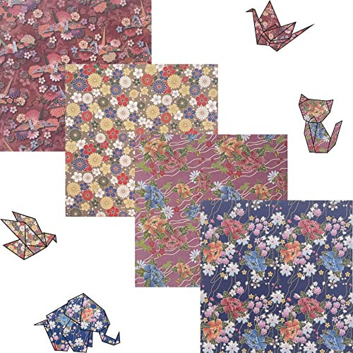 Lot de 60 feuilles de papier pliable pour origami - Motif différent - Papier japonais - 14,5 x 14,5 cm - Double face - Pour art et projets d'artisanat