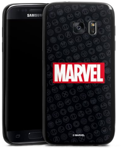 Slim Case extra dünn kompatibel mit Samsung Galaxy S7 Silikon Handyhülle schwarz Hülle Marvel Comic Logo