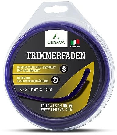 LERAVA® Filo Decespugliatore 2,4mm - ⌀2.4mm x 15m - Filo per Decespugliatore Robusto e Durevole - Nylon Rinforzato con Fibra di Vetro - 100% Made in Italy