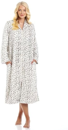 Camille Vestaglia da donna in pile super morbido con zip e stampa animalier, Beige Animale, 44-46