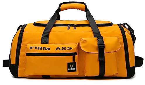 Vllcsla Sporttasche & Reisetasche für Damen und Herren 67.2L Groß, 64x35x30 cm wasserdichte Trainingstasche, Schuhfach & Nassfach, Sporttasche Rucksack 2 in 1 Wanderrucksack Tagesrucksack (Gelb)