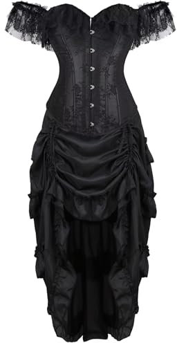 Josamogre Corset Dress Bustier for Women with Sleeves Off The Shoulder Lace Floral Sexy Plus Size Costumes Black M