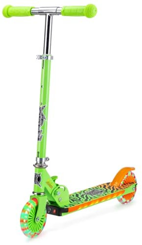 Xootz Wild Rider Light Up LED Scooter | Green Tiger Folding Light Up Scooter with LED Deck, Green and Orange, for Kids Ages 5+