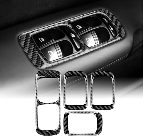 KUNGKIC Pour Porsche Cayenne 2003-2009 2010 Accessoires de porte intérieure de voiture Panneau de commande en verre de fenêtre Interrupteur de levage Console Couverture en fibre de carbone Autocollant