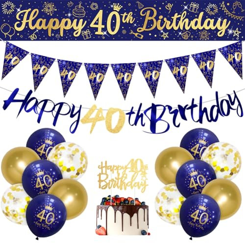 Mens 40th Birthday Decorations Navy Blue Gold 40th Blue Gold Birthday Decorations Men Happys by RichMoho