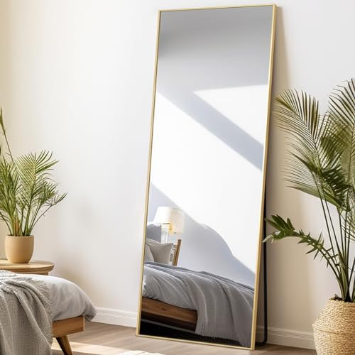 LunaMirror Spiegel Ganzkörperspiegel 147 x 44 cm Stehspiegel Bodenspiegel Groß Standspiegel für Schlafzimmer Wohnzimmer Flur Eingang Wandspiegel Gold
