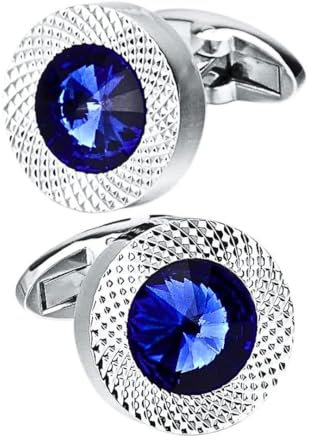 Paar Manschettenknöpfe für Herren | Manschettenknöpfe Blau | Zubehör Schmuck Herren Metall Silber Hochzeit, Standard, Edelstahl, Kristall