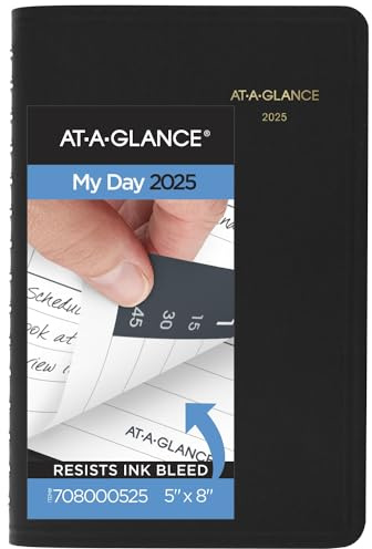At-A-Glance Terminkalender 2025, Tagesplaner, 12,7 x 20,3 cm, klein, viertelstündlich, schwarz (708000525)