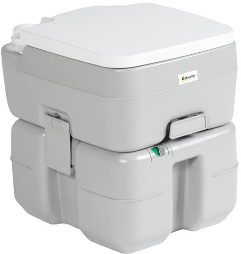 Outsunny Inodoro Portátil 20L WC Portátil con Indicador de Nivel Carga 150 kg para Camping Viaje Ancianos Caravana Barco 33x40x43 cm Gris