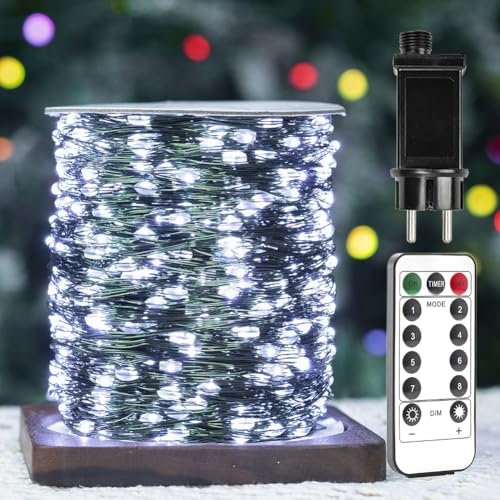 ZELUXDOT Catena Luminosa 200 metri 2000 LED Filo di Rame Verde Bianco Freddo, Impermeabile per Interni/Esterni con Telecomando 8 Modalità per Albero di Natale, Patio, Giardino, Cortile