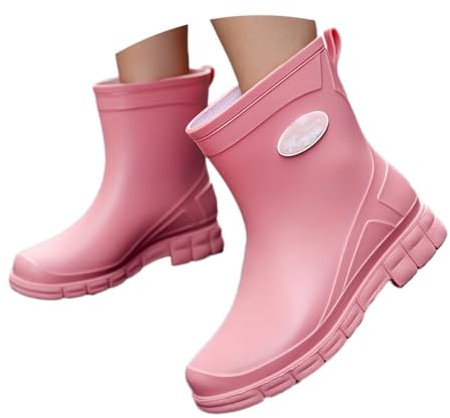 Onsoyours Bottes De Pluie Femme Caoutchouc Imperméables Antidérapant Légère Courtes Bottines Jardin Boots Chaussures De Travail Bottes Pluie A Rose 36 EU