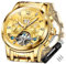 OLEVS Gold Automatikuhren für Herren Tourbillon Automatik Mechanik Luxus-Kleid Edelstahl Armband Leuchtend wasserdicht Herren-Armbanduhr