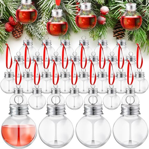 Patelai Weihnachtskugeln, Schnapsglas, Ornament, Kunststoff, befüllbar, Weihnachtsbaumschmuck, Wasserflasche, Glühbirnen für Urlaub, Party, Dekoration, drinnen und draußen (transparent mit