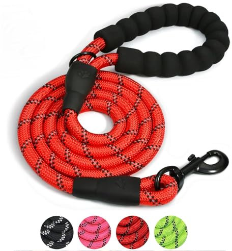 Rope Dog Lead with Soft Padded Handle, 2m Reflective Dog Lead and Multi-Colour for Medium Large Dogs, 1.2cm(Red, 200 * 1.2cm)