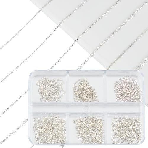 NICENEEDED 6 Strips Nail Chains, 3D Nail Art Charms Silver Nail Charms Nail Metal Punk Nail Studs, Jewelry Accessory Nails Supply for Women DIY Manicure Tips Decor
