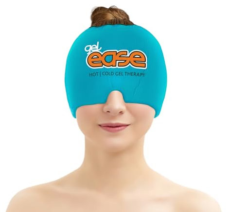 GelEase Migraine Relief Cap, Migraine Relief Cap, Headache Relief Cap, Gel Surround Ice Pack Mask for Migraine, Sinus, Stress, Frontal Headaches, Size 20cm x W 16cm x D 0.2cm