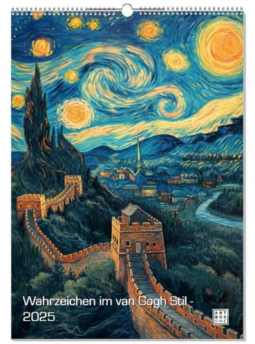 artboxONE Kalender 2025 Wahrzeichen im Van Gogh Stil Wandkalender A2 2025 Architektur