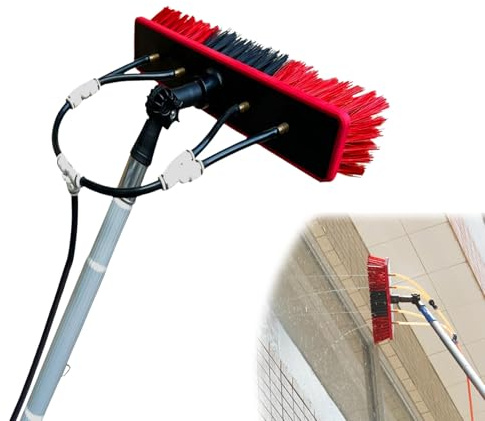 Dnowegas Brosse de lavage télescopique, argentée, 10 m, avec brosse de 35 cm, pour installations solaires et fenêtres, barre télescopique à conduire, poignée stable et longue