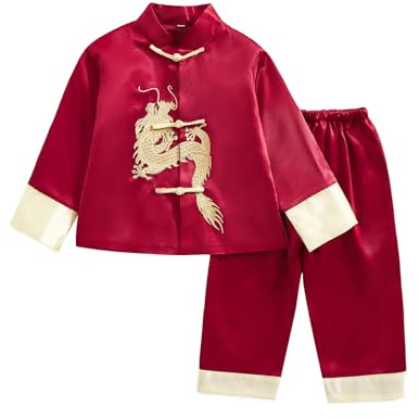 Boys Tang Suit Dragon Kung Fu Outfit Chinese New Year Clothing Chinese Traditional Clothes for Kids（Red,2-3 T