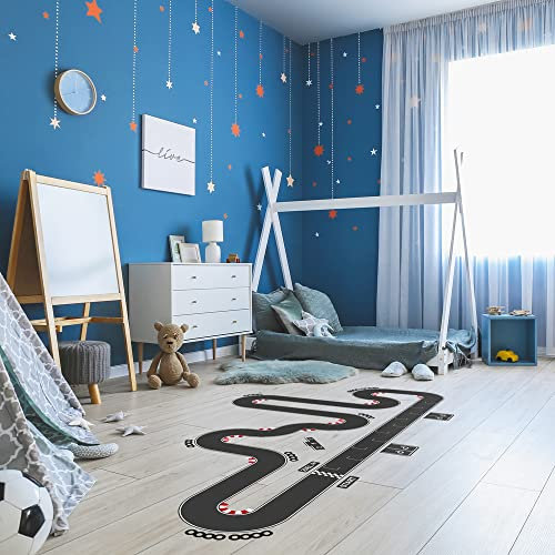 Antina TAPES® Spielstraße zum Aufkleben im Kinderzimmer, Rennbahn-Folie selbstklebend als Spielteppich und Kinder-Spielzeug für Autos, Busse, Traktoren, kreativ Spielen und Lernen, SET Race XXL