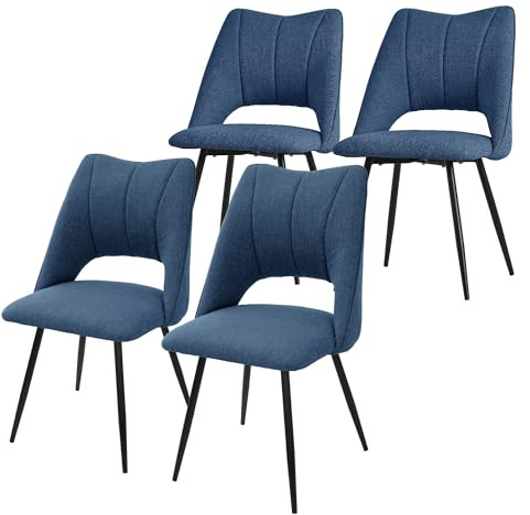 ML-Design Esszimmerstühle 4er Set, Blau, Wohnzimmerstühle aus Stoffbezug und schwarzen Metallbeinen, Küchenstühle mit Rückenlehne, Polsterstühle für Esszimmer Wohnzimmer Küche Büro, Gepolsterte Sessel